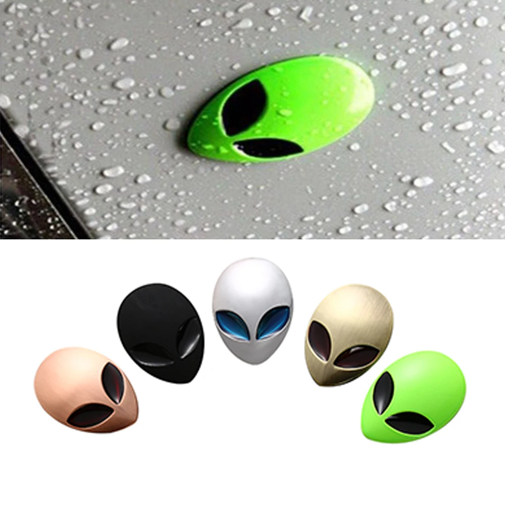 Full Metal 3D Alien Head Auto Sticker Badge Emblem Car Decals Green Universal