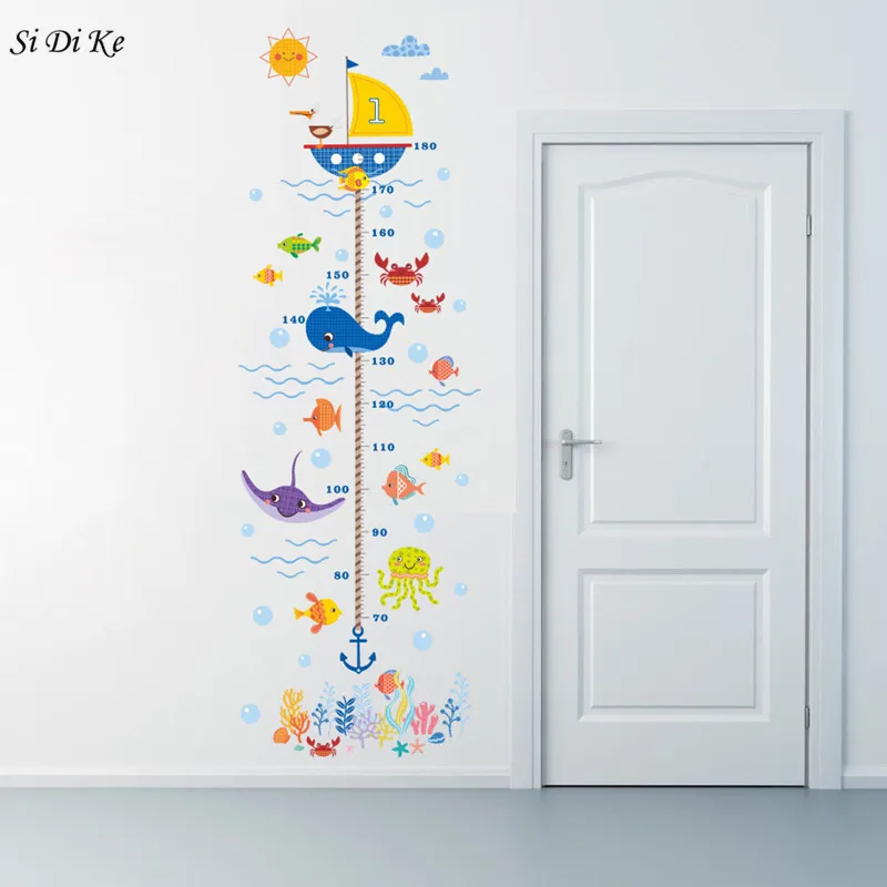 

Cartoon Animal Fish Pattern Height Measure Wall Sticker for Kids Rooms Growth Chart Nursery Room Decor Wall Art