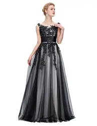 Мягкий тюль вечернее платье 2018 халат черный кружевные аппликации Формальные случаю вечерние бальное Длинные вечерние платья Vestido de Festa