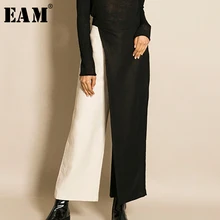 [EAM] Новинка весны, модные Асимметричные свободные штаны контрастного цвета с разрезом по щиколотку, широкие штаны для женщин, QE2