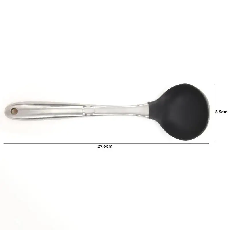 Антипригарная силиконовая кухонная утварь кухонная посуда ложка посуда с ручкой из нержавеющей стали дизайн крючка с отверстием легко чистить - Цвет: Kitchen utensils J