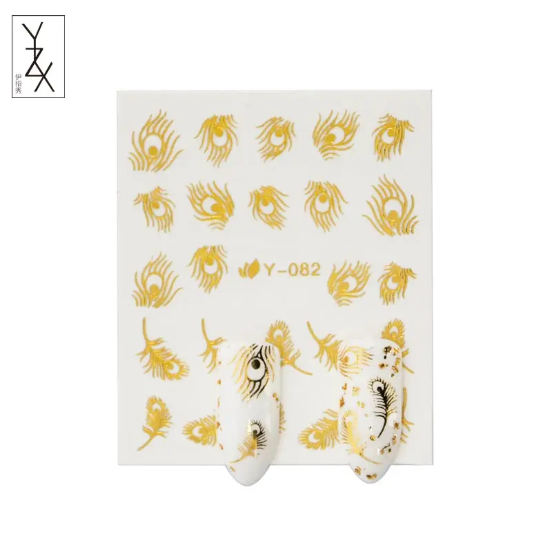 YiZhiXiu 1 комплект 30 шт. Золотая Серебряная переводная наклейка для дизайна ногтей Водные Наклейки кошка Павлин лист Цветы DIY татуировки с дизайном на ногтях