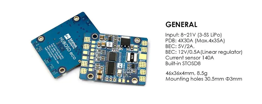 

Original Genuine Matek HUBOSD eco h type Power distributon board HUB OSD PDB Dual BEC CURRENT SENSOR 140A