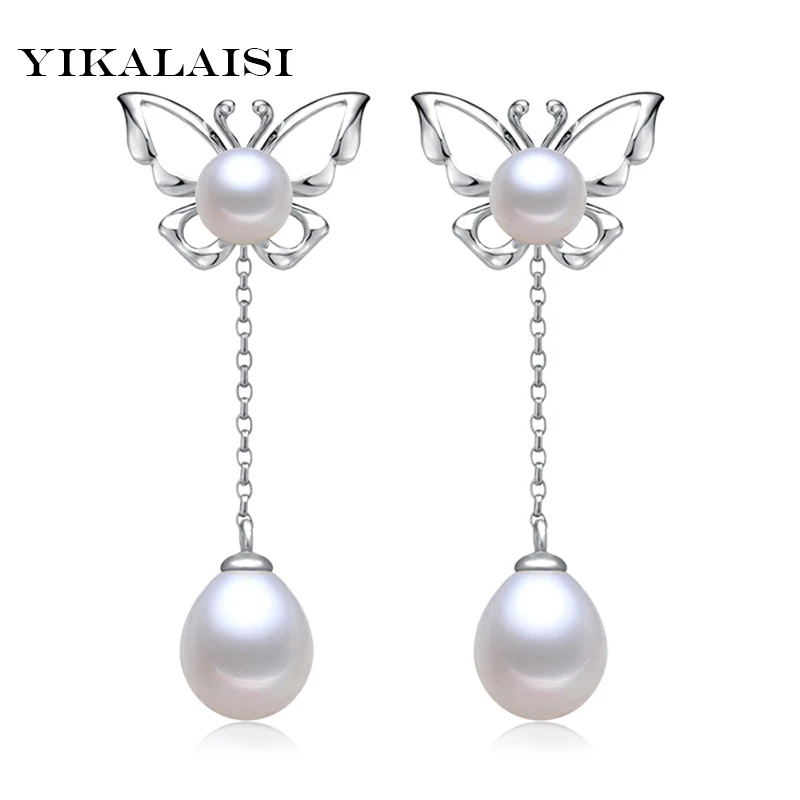 

YIKALAISI 2017 fashion natural pearl long earrings for women 925 sterling silver jewelry for women stud earrings gift