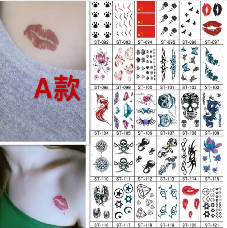 

30PCS Small Sexy Lips Leaf Black Cartoon Temporary Tattoo Cute Star Tattoo Sticker Love Women Body Finger Art Waterproof Tatoo