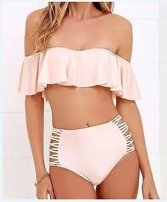 

Hot Sexy Ruffle Bikini Off Shoulder Bikinis Women Bandeau Swimwear Thong Biquini High Waist Swimsuit Bathing Suit Beach Wear