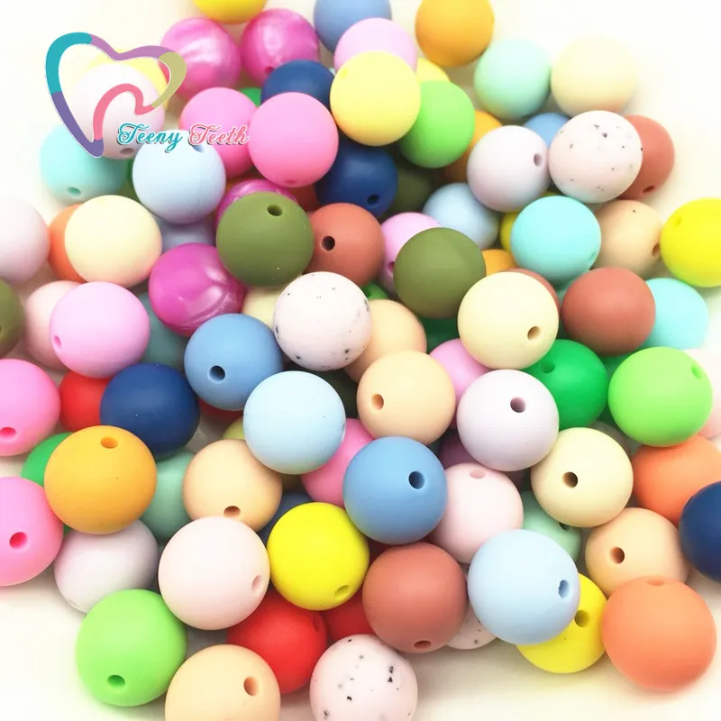 

50 PCS Silicone Teething Round Beads 15 MM Colorful Baby Teether Dentist Beads Safety Kids Teething Chew DIY Necklace For Mom