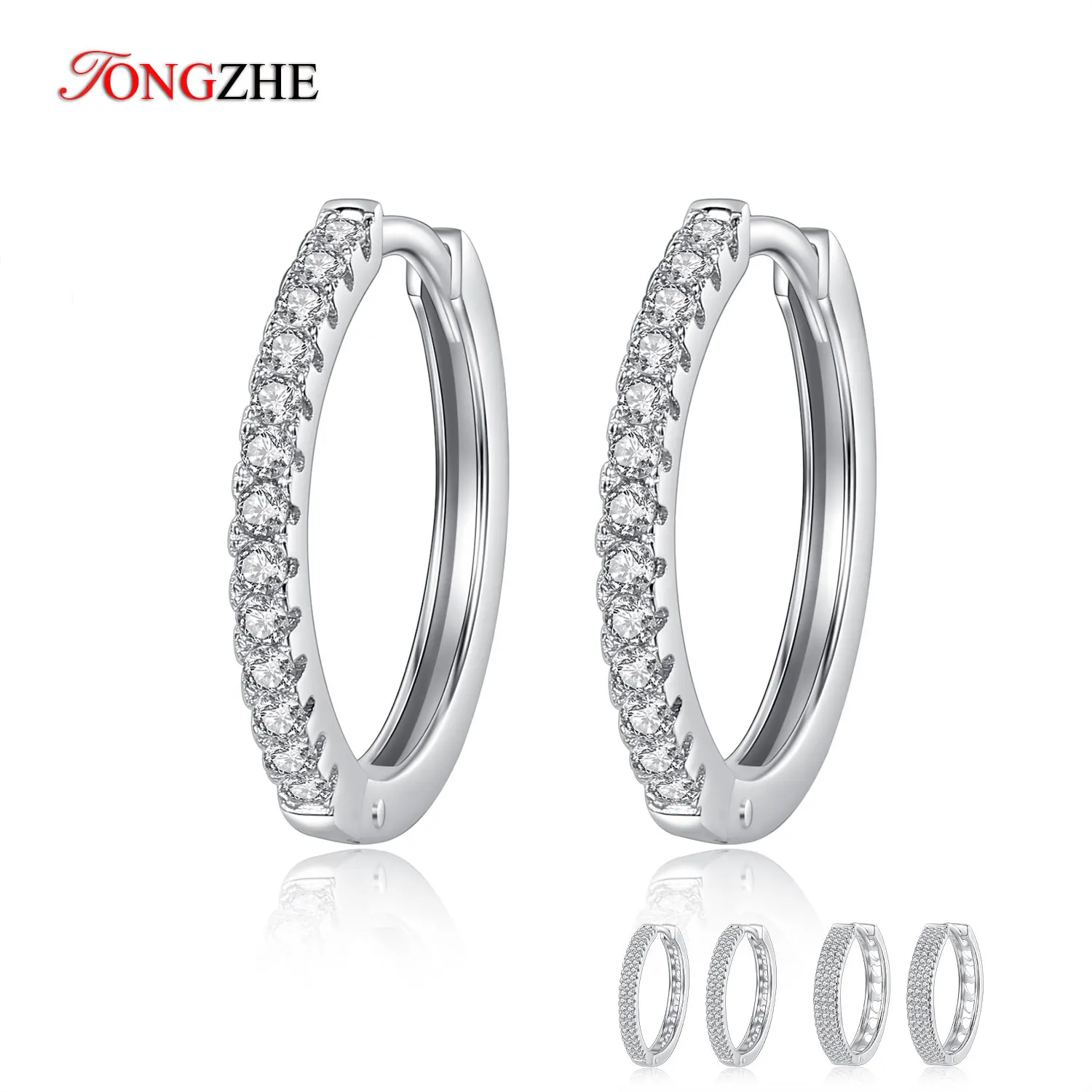

TONGZHE 925 Sterling Silver Big Hoop Earrings For Women Luxury White Stone Zircon Huggie Weddings Earrings DIY Men Jewelry Punk