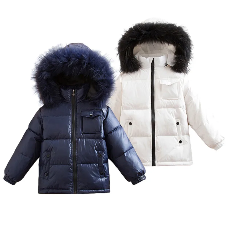 

New Children 90% White Duck Down Jacket for Girls Snow Wear Warm Outerwear Winter Coats Baby Boy Parka Big Nature Fur Hoodie