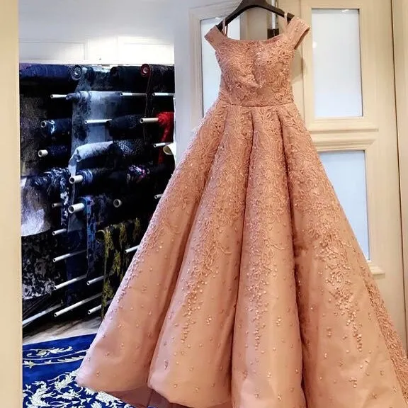 

Ball gown bridesmaid dress full skirt long waves gown