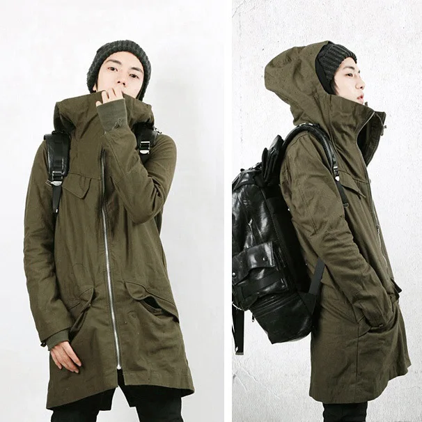 The new English army green coat two piece long windbreaker