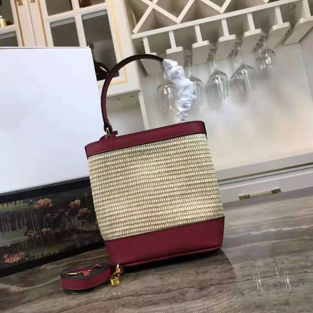 Women's bag luxury brand designer handbags rattan Straw crossbody bags Saffiano Cowhide Leather beach bags original femme