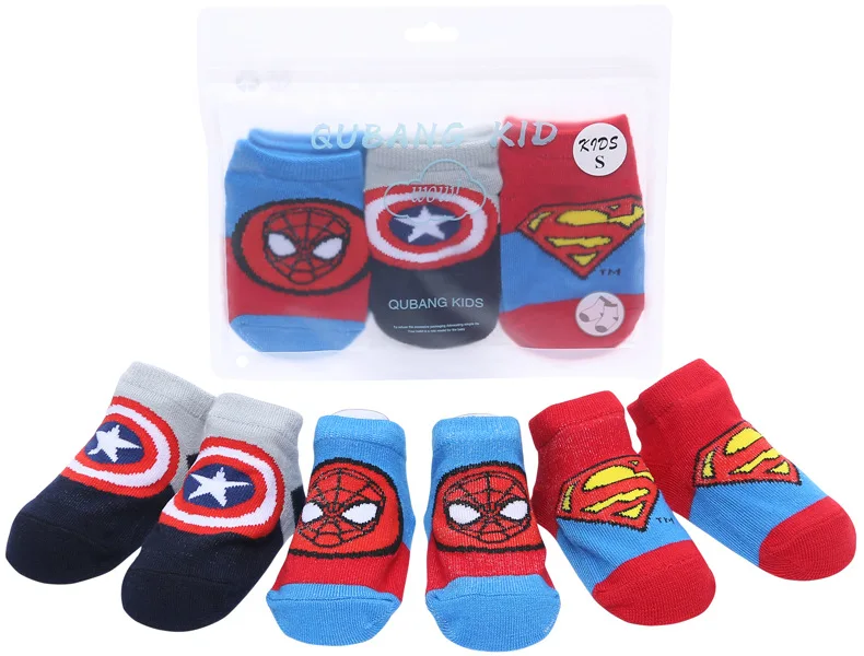 3 пар/лот, носки для малышей от 0 до 2 лет нескользящие носки-тапочки с героями мультфильмов летние короткие носки «Человек-паук», «Супермен», «Капитан Америка»