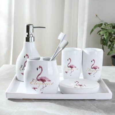 

5pcs-6pcs ceramic bathroom set/bathroom supplies european-style minimalist toothbrush holder plastic tray bathroom accessories