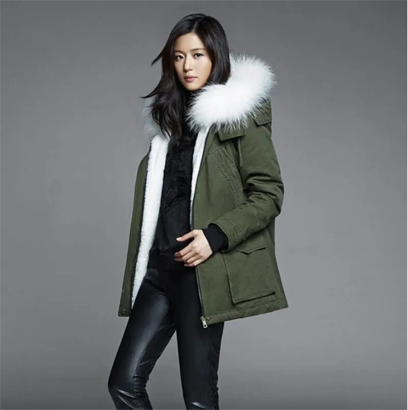 White long parka Mrs real fur collar MR cotton women parka, army ... White long parka Mrs real fur collar MR cotton women parka, army ...