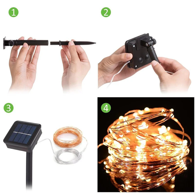 Solar LED RGB String Lights Holiday Christmas Party Lamp Waterproof Copper Wire Lighting Guirlande Lumineuse Festival Light