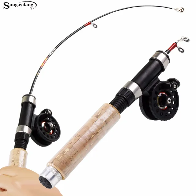 Sougayilang 67cm Carbon Ice Fishing Rod Wooden Handle With Ice Reel