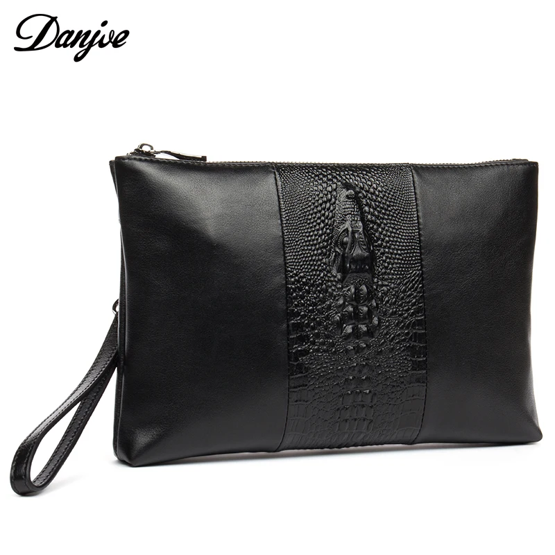 

DANJUE Luxury Alligator Pattern Men Clutch Bag Genuine Cow Leather Wallet Hand Bag For Men High Quality New Business Male Purse