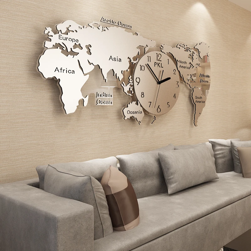 Nordic Decorative World Map Large Wall Clock Creative Clock Wall Needle