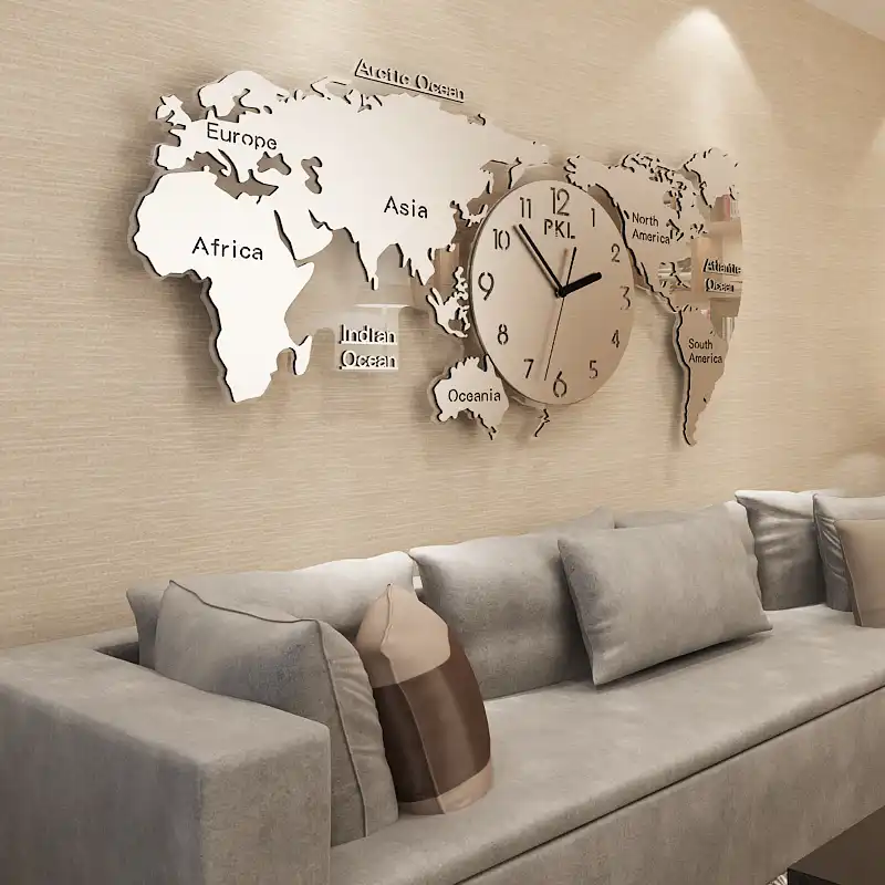 Nordic Decorative World Map Large Wall Clock Creative Clock Wall