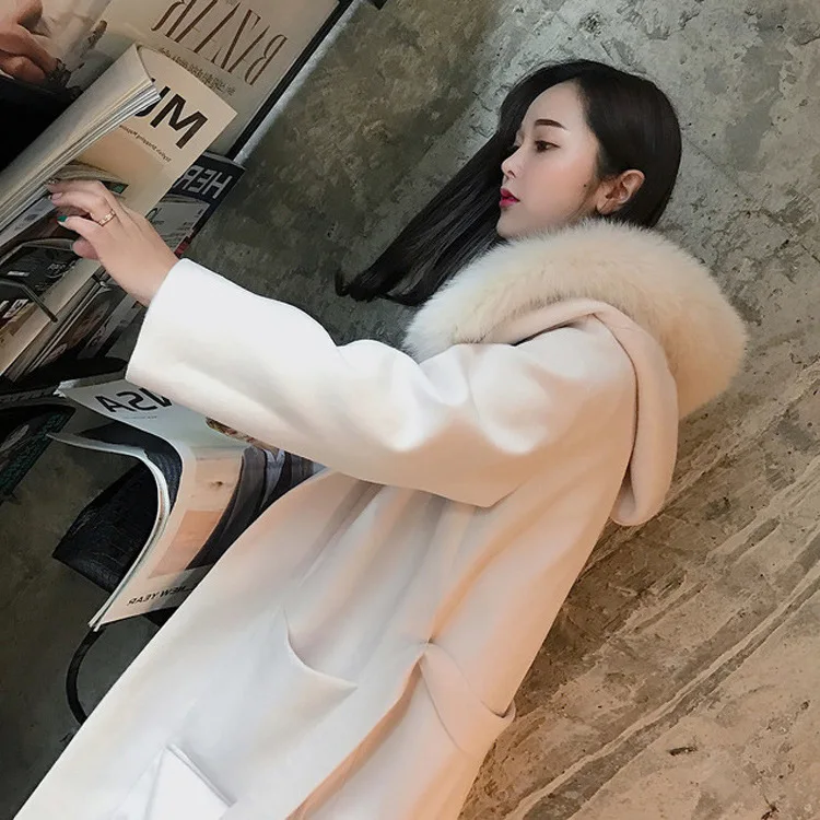 

Long collars cloth coat whom 2018 new students of thickening over-the-knee woollen coat