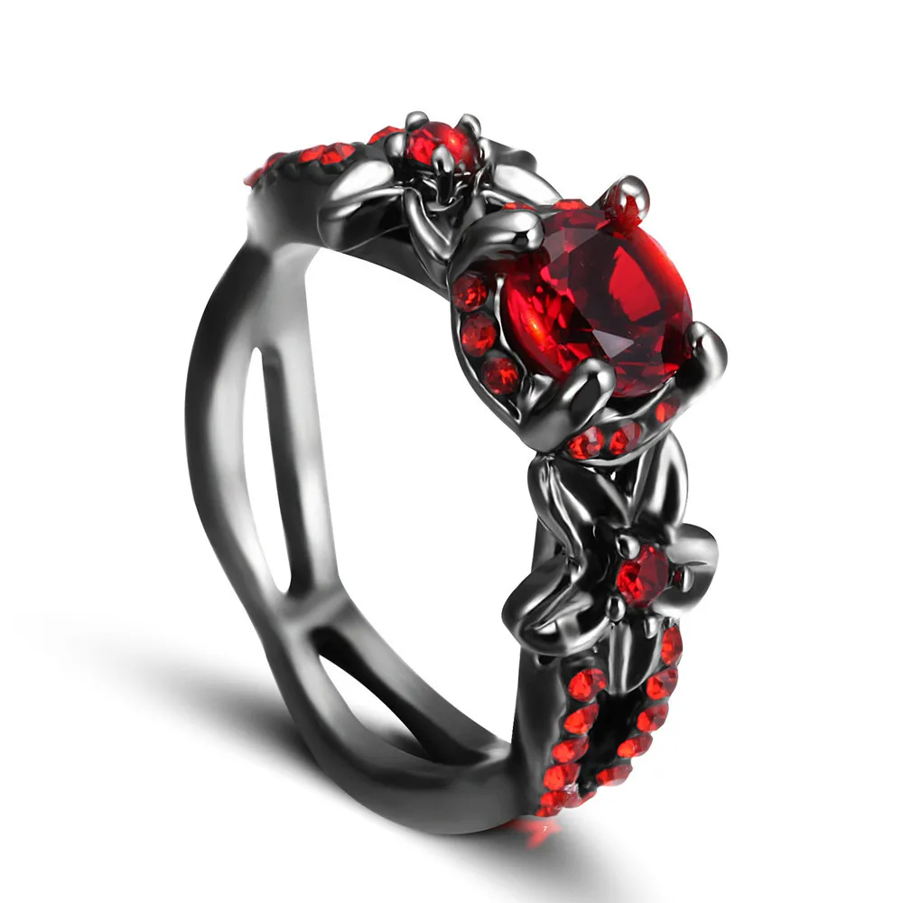 

Fashion Flower Shiny Red Ring Red Garnet Women Engagement Rings