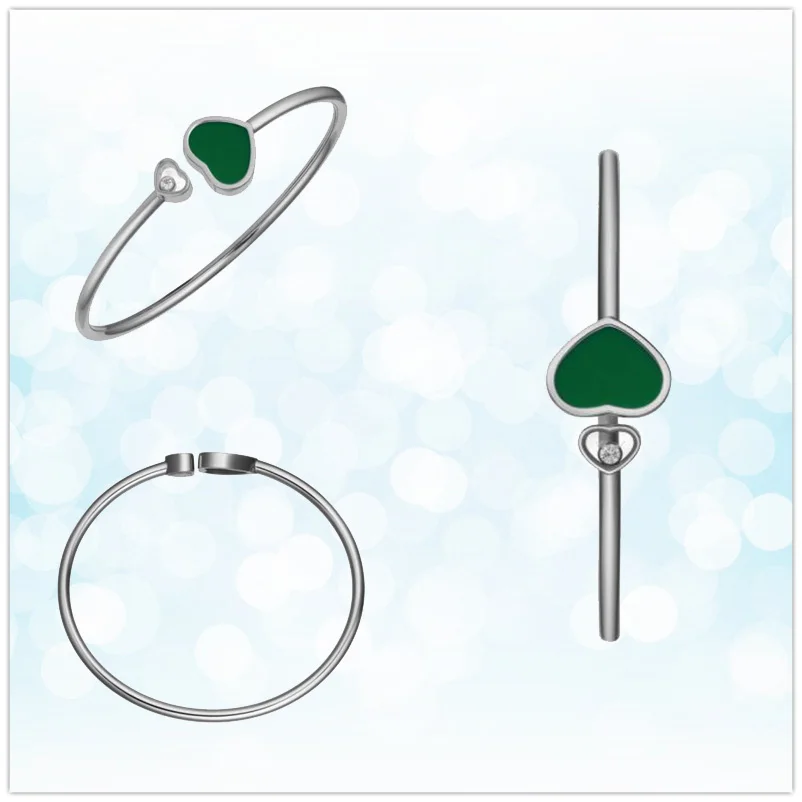 

925 sterling silver European and American classics popular charm heart-shaped green shell bracelet lady fashion jewelry gifts