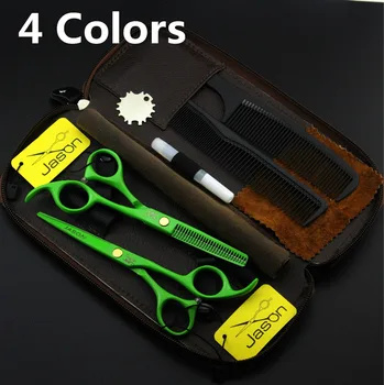 

4Pcs Suit Hairdressing Scissors 5.5 inch 16CM 4 Colors Brand Jason Japan 440C Cutting Scissors Thinning Shears Hair Scissors