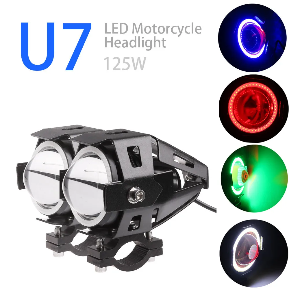 2pcs Motorcycles LED Fog Light LED Chips U7 15W 3000LM 4 Color Circles