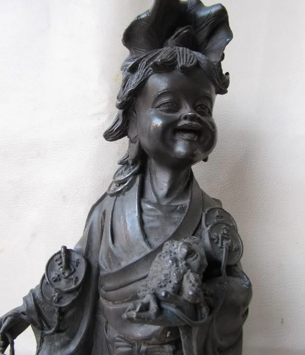 

Chinese Royal Refined Pure Copper bronze mythical LiuHai Money play Toad Statue