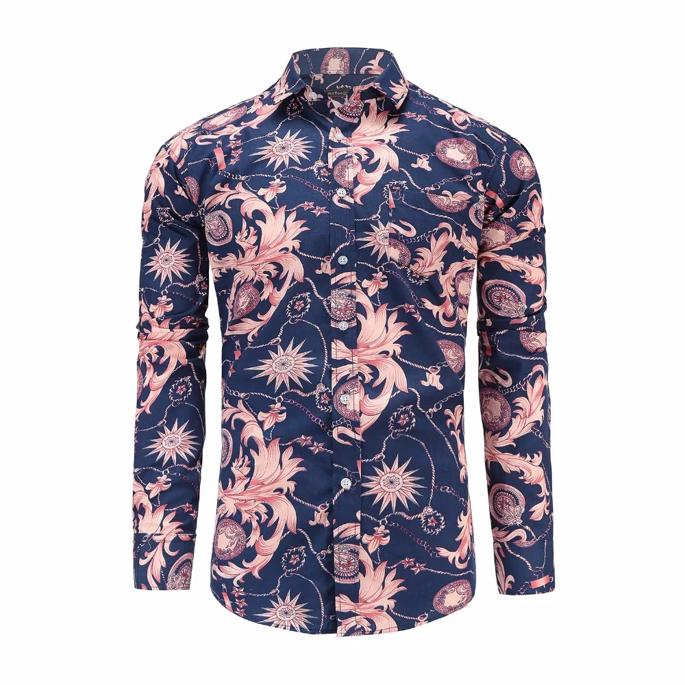 Clerence JeeToo 2018 kwiat męskie koszule z długim rękawem Mężczyźni Retro Kwiat Koszule 2018 New Fashion Design Casual