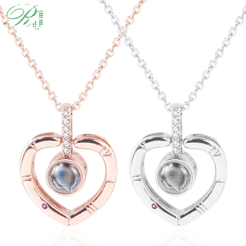 

RJ 100 Languages I love you Stainless Steel Heart Necklace Creative Lover Projection Pendant Necklace Women Valentine Day Gift