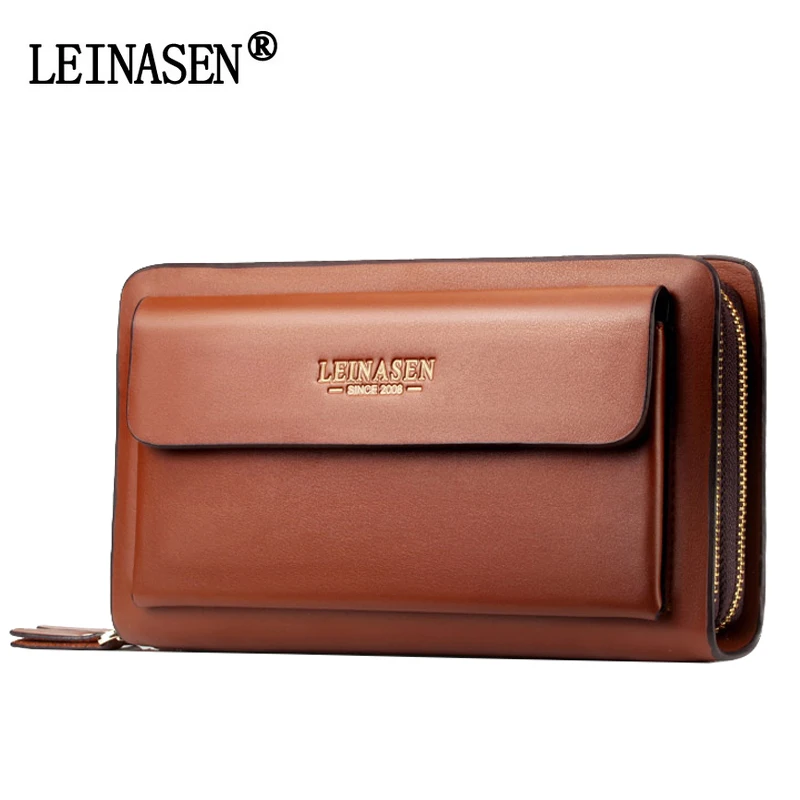 

LEINASEN New Brand Leather Man Long Wallet Men Clutch Bags Zipper Multifunction Wallet Male Purse Man's Leather Card Holder