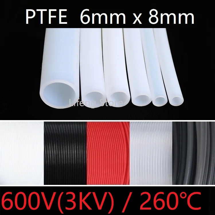 

Teflon Tube ID 6mm x 8mm OD PTFE Insulated Rigid Capillary F4 Pipe High Low Temperature Resistant Transmit Hose 3KV Colorful