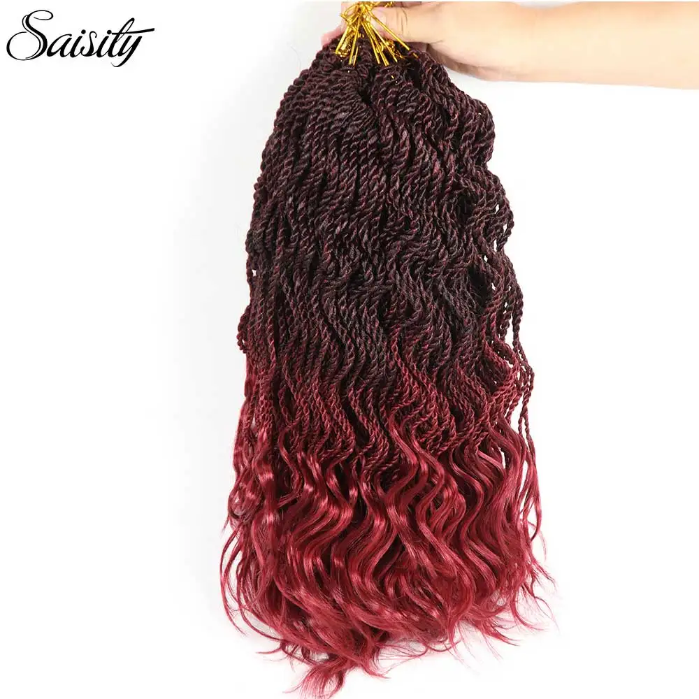 Saisity, 14 дюймов, 35 прядей/упаковка, синтетические вязанные волосы для наращивания, Сенегальские скрученные плетеные волосы, концы, вязанные крючком волосы, огромные - Цвет: T1B/бордовый