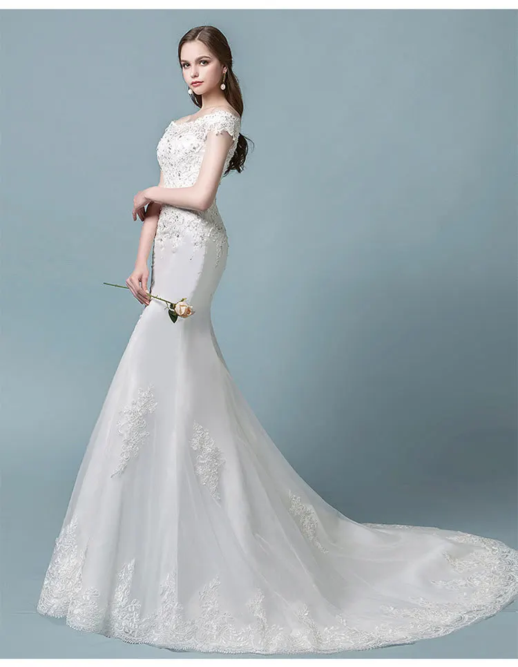 Robe de mariage, винтажное кружевное свадебное платье русалки,, короткий рукав, шнуровка, элегантные свадебные платья, платье невесты, Vestido de noiva