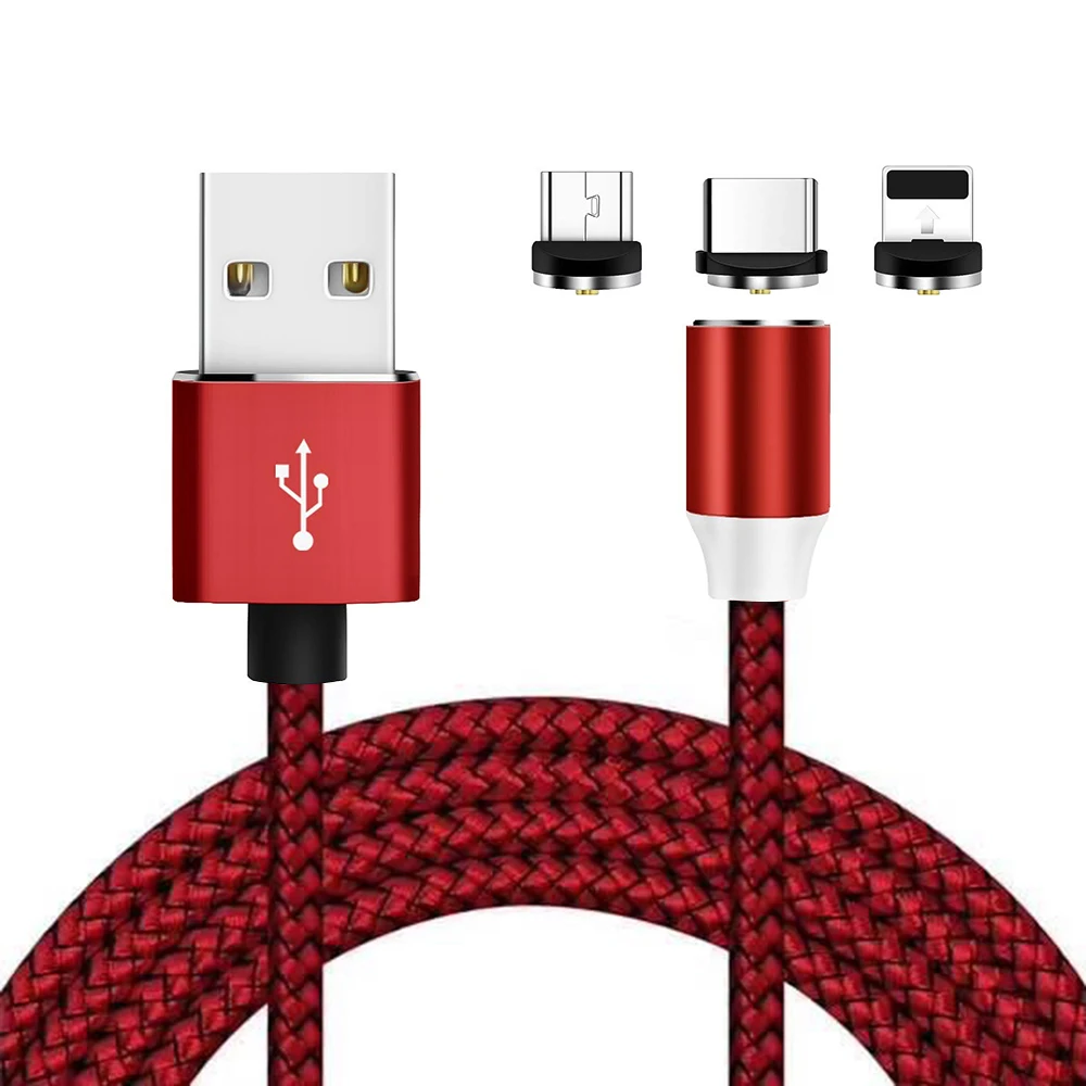 3 в 1 Магнитный Micro USB кабель для iPhone samsung type-c зарядный Магнитный зарядный адаптер usb type C кабели для мобильных телефонов - Цвет: Красный