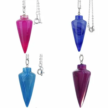

SUNYIK Stripes Onyx Gem stone Divination Healing Dowsing Reiki Chakra Pendulum With Chain