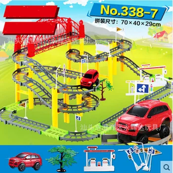 

70X40X29 Cm Small Train Toy Long Track Lift Fiecast Magical Racing Car Track Electric Puzzle Assembly Toys for Children 338-7
