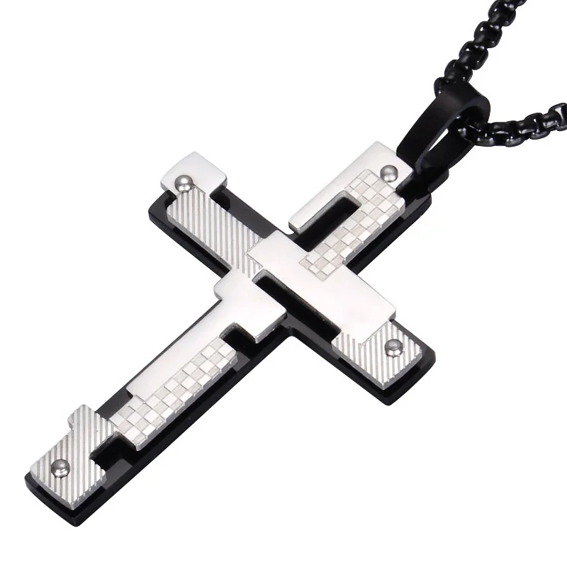 

Hollow Double Layer Cross Necklace Gold Color Stainless Steel Personality Cross Pendant For Men Prayer Jewelry