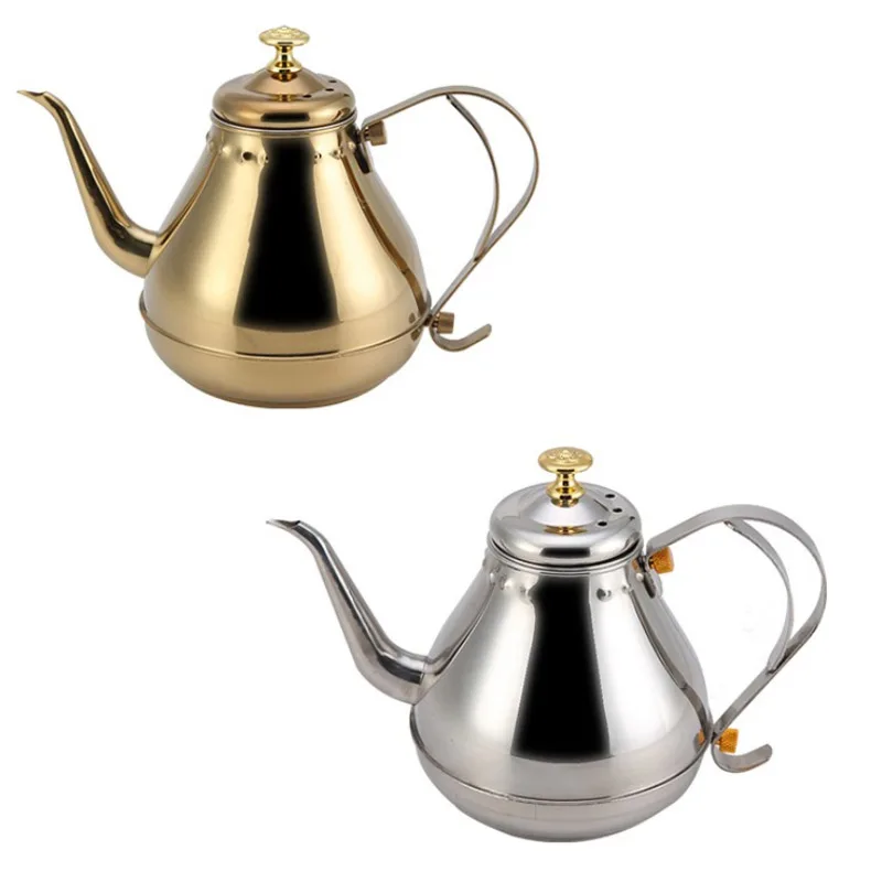 

Fashion Gold and Silver Color Tea Kettle With Tea Strainer Stainless Steel Hotel Restaurant Kitchen Tea Kettle Pot 1.2L/1.8L