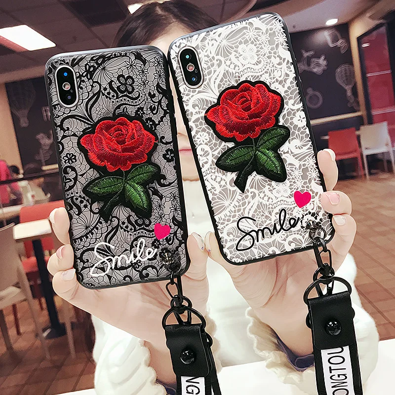 

Luxury Lace Emboss Rose Phone Cases For Samsung Galaxy S6 s7 s8 s9 Plus PC Fashion Cute Unicorn Back Cover Note 8 note 9