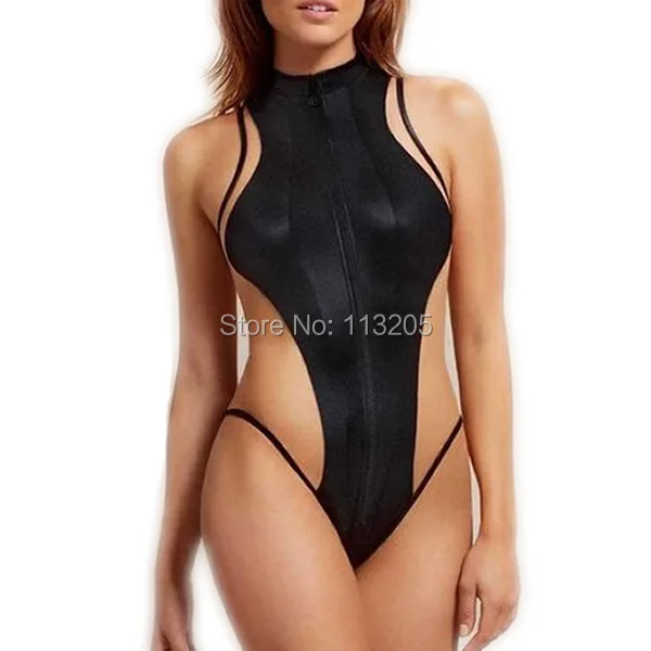 

2017 Black Color Polyester Womens Cut-out Swimsuit Retro One-piece Mesh Zipper Design Swimwear Female Bodysuit Monokini