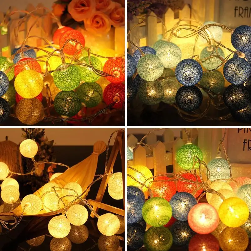 Красочные гирлянды с хлопковым шаром, 20 светодиодов, шар, лампа для праздника, Феста, вечерние, рождественское освещение, цепь, украшение для дома, комнаты, улицы