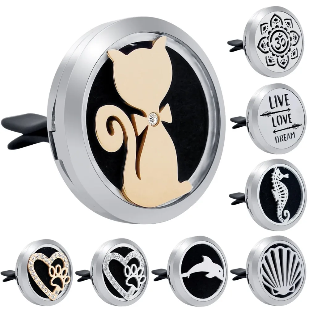 

Cat Car Aromatherapy Locket Pendants Essential Oils Stainless Steel Diffuser Perfume Car Locket with Pads Drop Shipping