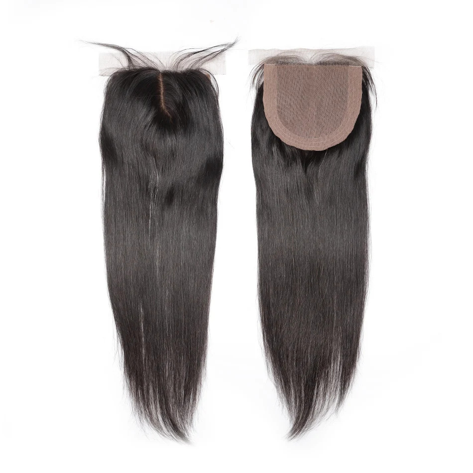 

Halo Hair Brazilian Silk Base Closure Straight Hair 100% Remy Human Hair Closure Middle Part Bleached Knots With Baby Hair