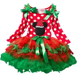 Новогодняя, Рождественская одежда, одежда для маленьких девочек, рождественское платье с длинными рукавами и рисунком Санта-Клауса