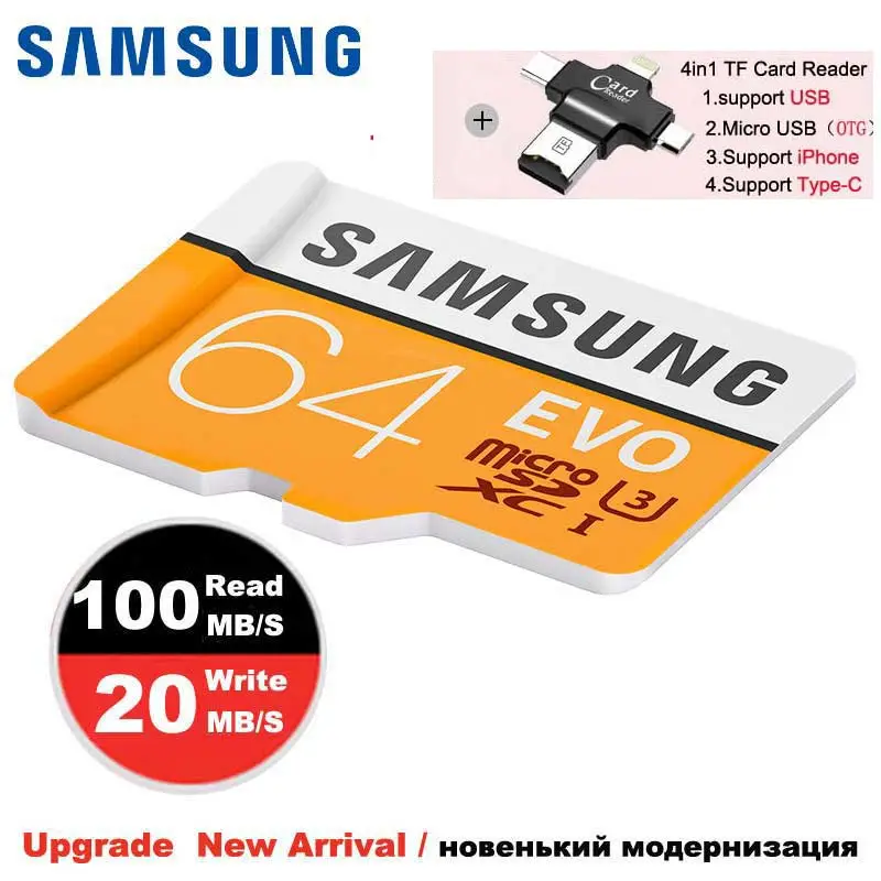 Карта памяти SAMSUNG Micro SD Card 128GB 64gb 32gb 256g 100Mb/s Class10 U3 SDHC SDXC Microsd Memory Card Flash TF Card 16gb For Mobile Phone micro sd card - Емкость: MP64G Plus 4in1Reade