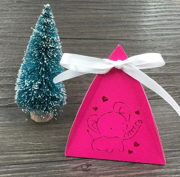 50 шт. лазерный милый слон шоколадные конфеты коробка упаковка день рождения подарки для гостей Детские сувениры для душа decoracion - Цвет: dark rosy red