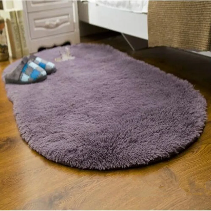 

Solid Color Ellipse Floor Mat Oval Carpet Long Hair Shaggy Soft Area Rug Bedroom Living Room Kids Room Anti-Slip Mat Plush Rug